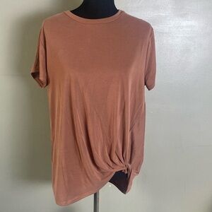 Green Envelope Knot Hem Crewneck Tee Pumpkin Spice Color Sz L NWOT